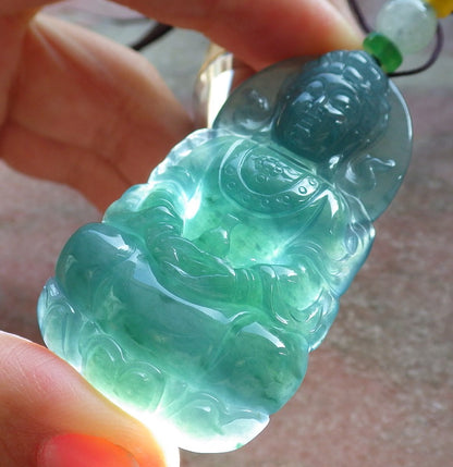 Certified Icy Green Burma 100% Natural A Jade jadeite Pendant Guanyin Kwan Yin Lotus Flower Necklace 观音 643773  TN