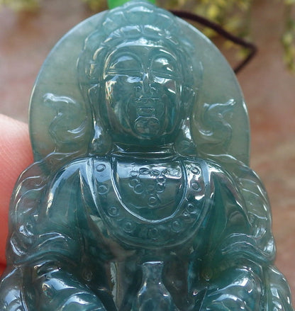 Certified Icy Green Burma 100% Natural A Jade jadeite Pendant Guanyin Kwan Yin Lotus Flower Necklace 观音 643773  TN