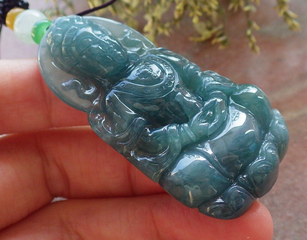 Certified Icy Green Burma 100% Natural A Jade jadeite Pendant Guanyin Kwan Yin Lotus Flower Necklace 观音 643773  TN
