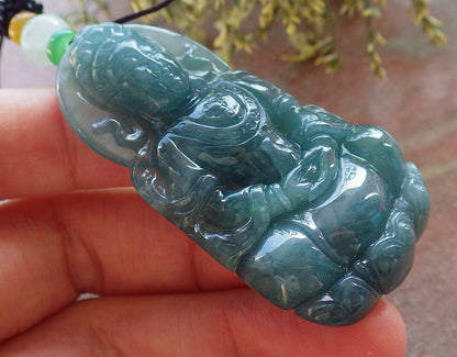 Certified Icy Green Burma 100% Natural A Jade jadeite Pendant Guanyin Kwan Yin Lotus Flower Necklace 观音 643773  TN