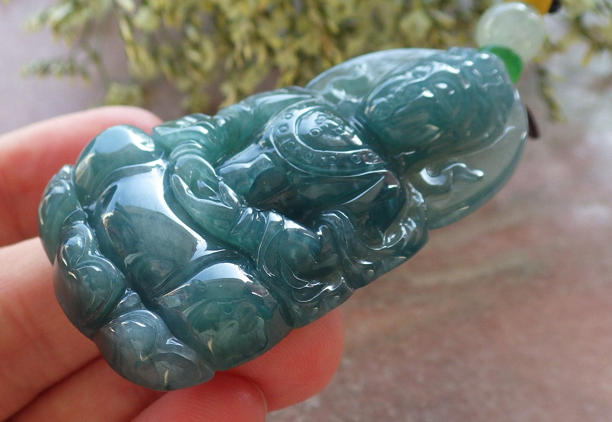 Certified Icy Green Burma 100% Natural A Jade jadeite Pendant Guanyin Kwan Yin Lotus Flower Necklace 观音 643773  TN