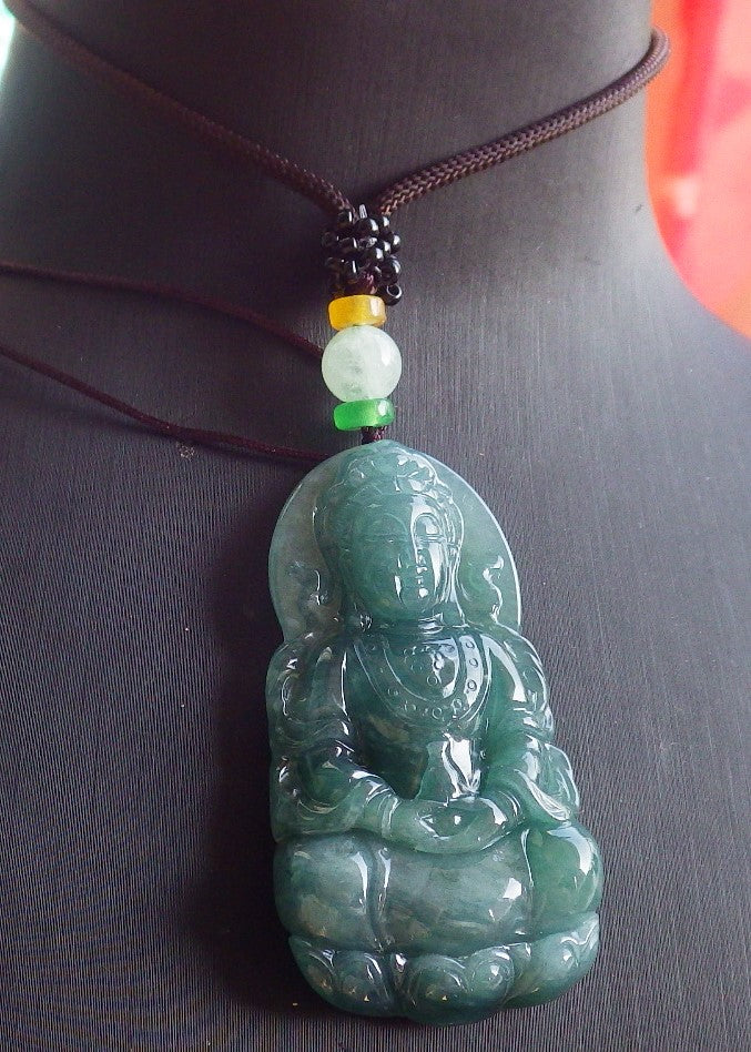 Certified Icy Green Burma 100% Natural A Jade jadeite Pendant Guanyin Kwan Yin Lotus Flower Necklace 观音 643773  TN