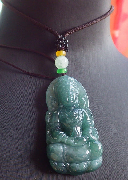 Certified Icy Green Burma 100% Natural A Jade jadeite Pendant Guanyin Kwan Yin Lotus Flower Necklace 观音 643773  TN