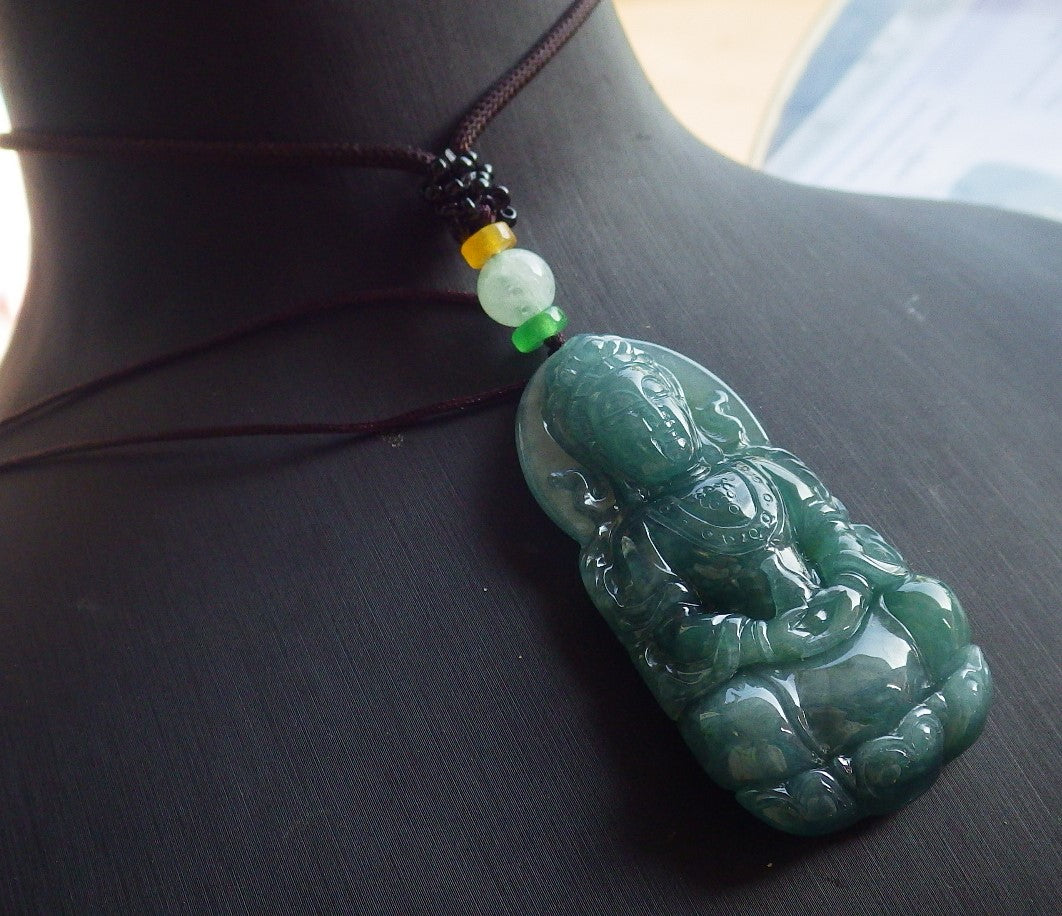Certified Icy Green Burma 100% Natural A Jade jadeite Pendant Guanyin Kwan Yin Lotus Flower Necklace 观音 643773  TN