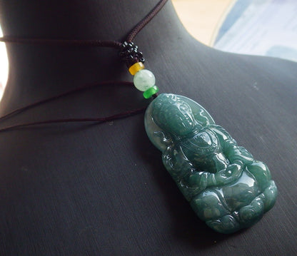 Certified Icy Green Burma 100% Natural A Jade jadeite Pendant Guanyin Kwan Yin Lotus Flower Necklace 观音 643773  TN