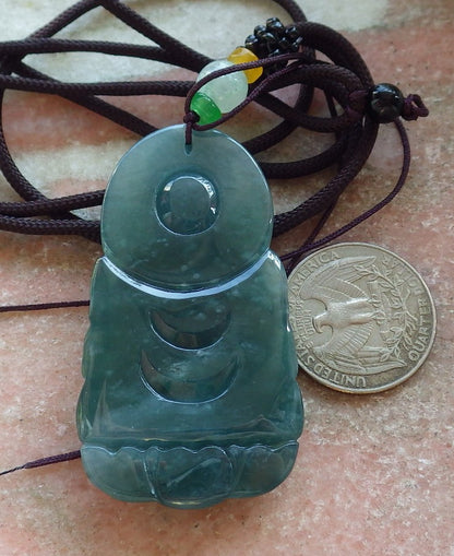 Certified Icy Green Burma 100% Natural A Jade jadeite Pendant Guanyin Kwan Yin Lotus Flower Necklace 观音 643773  TN