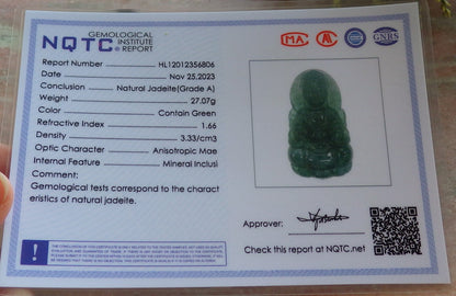 Certified Icy Green Burma 100% Natural A Jade jadeite Pendant Guanyin Kwan Yin Lotus Flower Necklace 观音 643773  TN