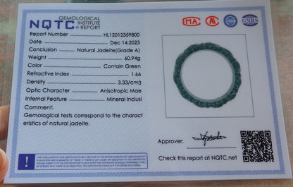Certified Icy Green Burma 100% Natural A JADE Jadeite Flower Bangle Bracelet 57 mm 643784  TN