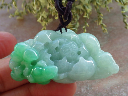 Certified Green Burma 100% Natural A Jade jadeite Pendant Frog Toad Lotus Flower Gourd Necklace 招财蟾 643890  TN