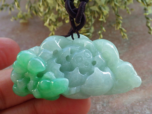 Certified Green Burma 100% Natural A Jade jadeite Pendant Frog Toad Lotus Flower Gourd Necklace 招财蟾 643890  TN