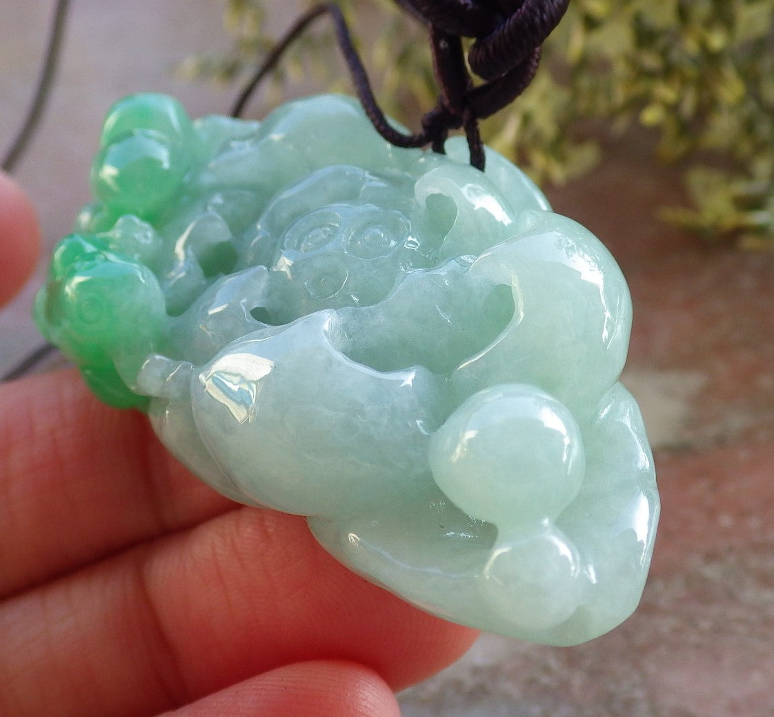 Certified Green Burma 100% Natural A Jade jadeite Pendant Frog Toad Lotus Flower Gourd Necklace 招财蟾 643890  TN