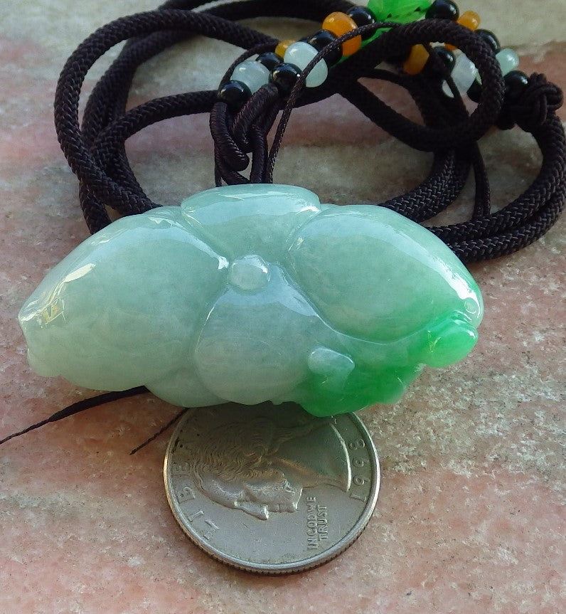 Certified Green Burma 100% Natural A Jade jadeite Pendant Frog Toad Lotus Flower Gourd Necklace 招财蟾 643890  TN