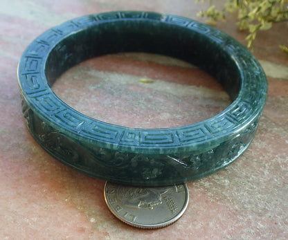 Certified Icy Green Burma 100% Natural A JADE Jadeite Dragon Phoenix Bangle Bracelet 65 mm 手镯 643908  TN
