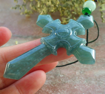 Certified Icy Green Burma 100% Natural A Jade jadeite Pendant Jesus Cross Necklace 十字架 643928  TN