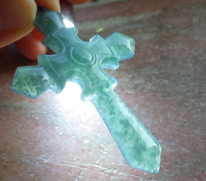 Certified Icy Green Burma 100% Natural A Jade jadeite Pendant Jesus Cross Necklace 十字架 643928  TN