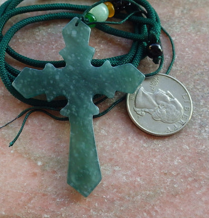 Certified Icy Green Burma 100% Natural A Jade jadeite Pendant Jesus Cross Necklace 十字架 643928  TN
