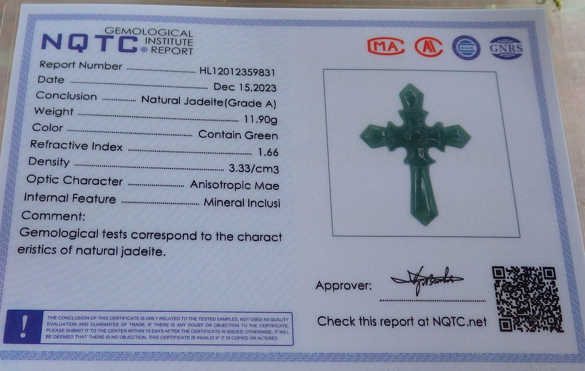 Certified Icy Green Burma 100% Natural A Jade jadeite Pendant Jesus Cross Necklace 十字架 643928  TN