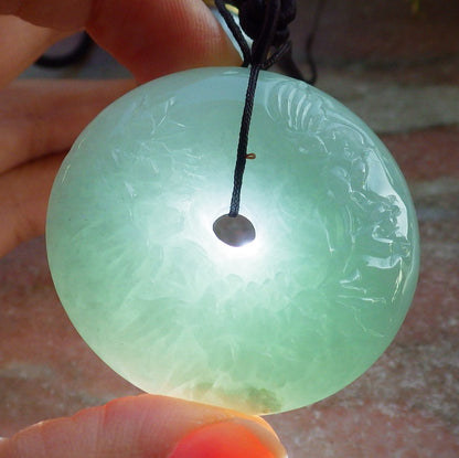 Certified Green Burma 100% Natural A Jade jadeite Pendant Butterfly Flower Circle Necklace 平安扣 643936  TN
