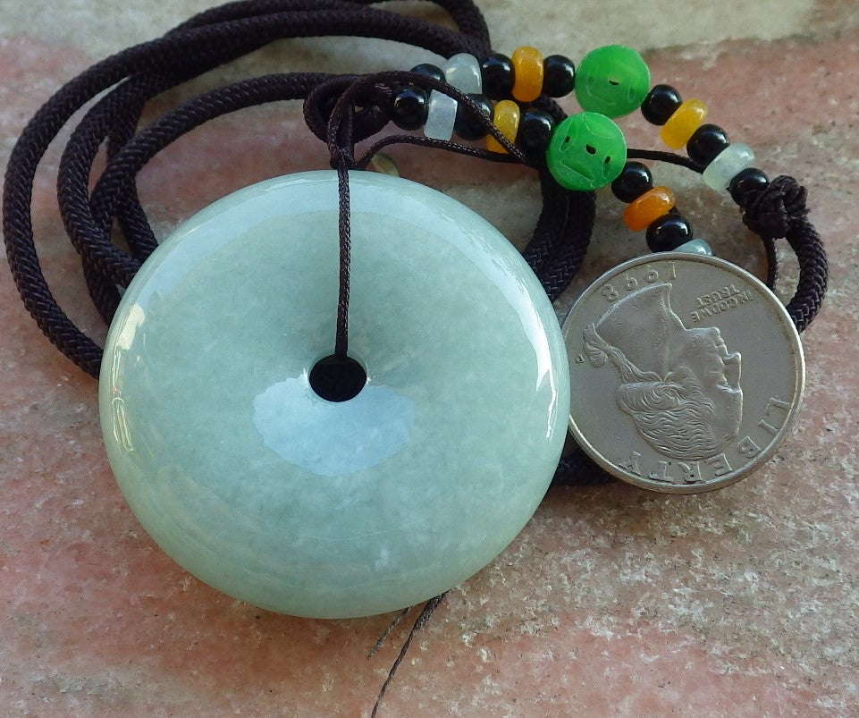 Certified Green Burma 100% Natural A Jade jadeite Pendant Butterfly Flower Circle Necklace 平安扣 643936  TN