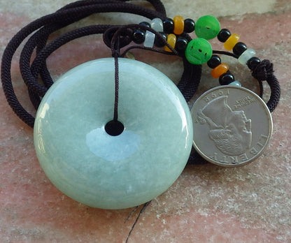 Certified Green Burma 100% Natural A Jade jadeite Pendant Butterfly Flower Circle Necklace 平安扣 643936  TN