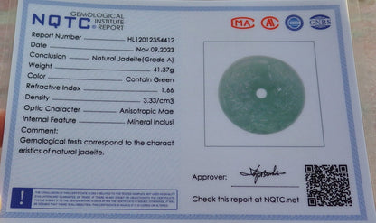Certified Green Burma 100% Natural A Jade jadeite Pendant Butterfly Flower Circle Necklace 平安扣 643936  TN
