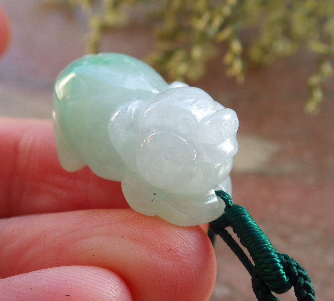 Certified Icy Green Burma 100% Natural A Jade jadeite Pendant Zodiac Pig Boar Money Coin Necklace 发财猪 643959  TN