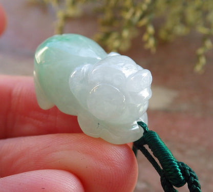 Certified Icy Green Burma 100% Natural A Jade jadeite Pendant Zodiac Pig Boar Money Coin Necklace 发财猪 643959  TN