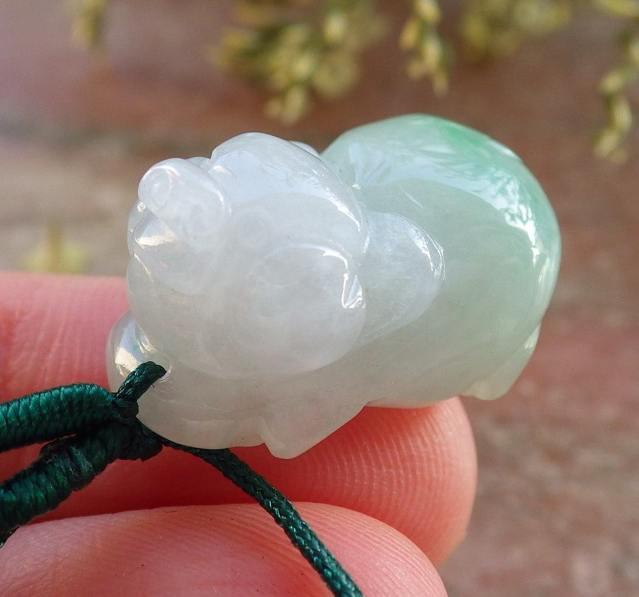 Certified Icy Green Burma 100% Natural A Jade jadeite Pendant Zodiac Pig Boar Money Coin Necklace 发财猪 643959  TN