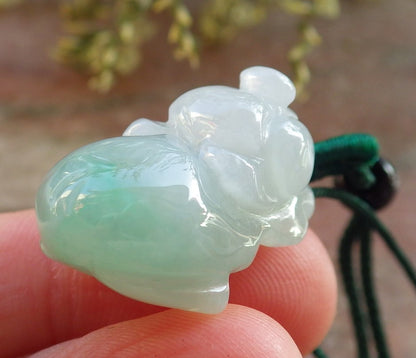 Certified Icy Green Burma 100% Natural A Jade jadeite Pendant Zodiac Pig Boar Money Coin Necklace 发财猪 643959  TN