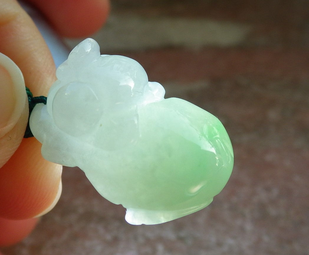 Certified Icy Green Burma 100% Natural A Jade jadeite Pendant Zodiac Pig Boar Money Coin Necklace 发财猪 643959  TN