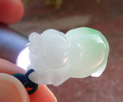 Certified Icy Green Burma 100% Natural A Jade jadeite Pendant Zodiac Pig Boar Money Coin Necklace 发财猪 643959  TN