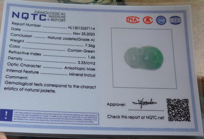 Certified Icy Green Burma 100% Natural A Jade jadeite Pendant Zodiac Pig Boar Money Coin Necklace 发财猪 643959  TN