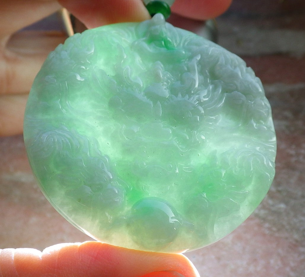 Certified Green Burma 100% Natural A Jade jadeite Pendant 9 Dragon Buddha God Circle Necklace 643967  TN