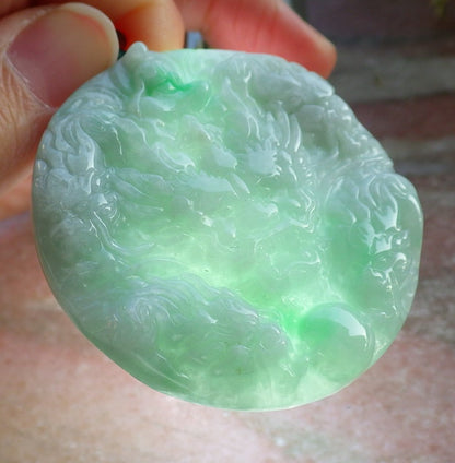 Certified Green Burma 100% Natural A Jade jadeite Pendant 9 Dragon Buddha God Circle Necklace 643967  TN