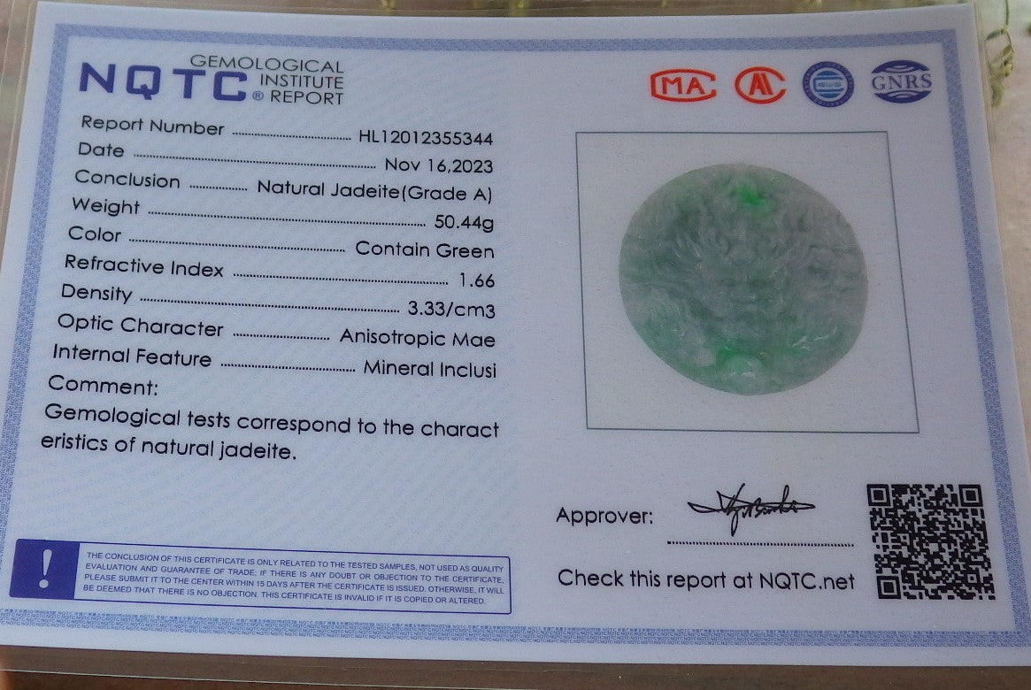Certified Green Burma 100% Natural A Jade jadeite Pendant 9 Dragon Buddha God Circle Necklace 643967  TN