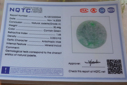 Certified Green Burma 100% Natural A Jade jadeite Pendant 9 Dragon Buddha God Circle Necklace 643967  TN