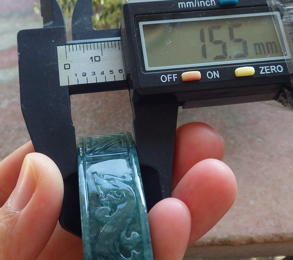 Certified Icy Green Burma 100% Natural A JADE Jadeite Dragon Phoenix Longevity Bangle Bracelet 64 mm 手镯 643994  TN