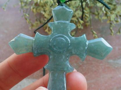 Certified Icy Green Burma 100% Natural A Jade jadeite Pendant Jesus Cross Necklace 十字架 644032  TN