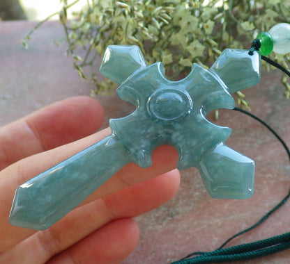 Certified Icy Green Burma 100% Natural A Jade jadeite Pendant Jesus Cross Necklace 十字架 644032  TN