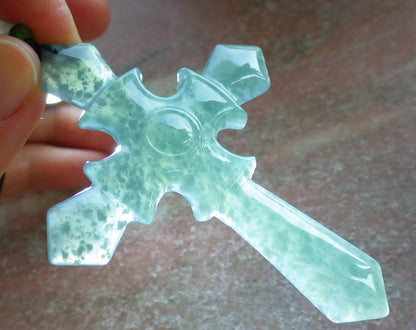 Certified Icy Green Burma 100% Natural A Jade jadeite Pendant Jesus Cross Necklace 十字架 644032  TN