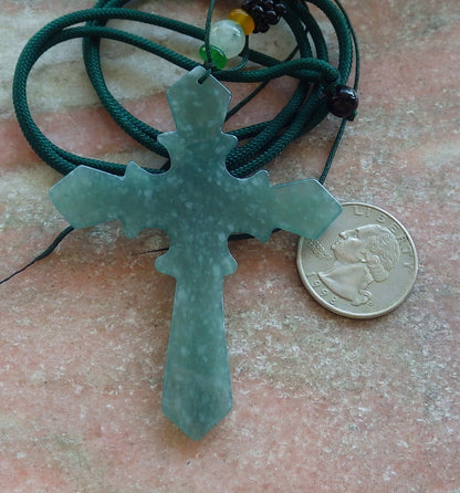 Certified Icy Green Burma 100% Natural A Jade jadeite Pendant Jesus Cross Necklace 十字架 644032  TN