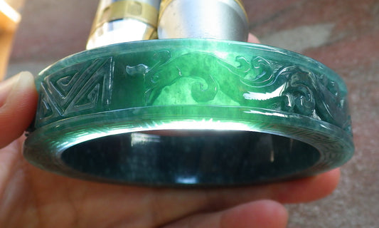 Certified JADE Jadeite Dragon Phoenix Bangle Bracelet 63 mm 644081 TN