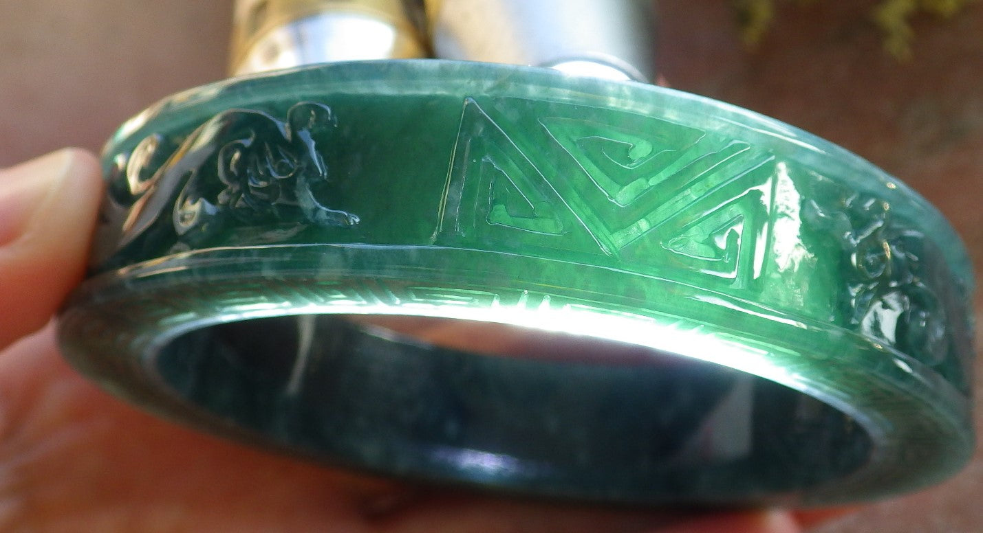 Certified JADE Jadeite Dragon Phoenix Bangle Bracelet 63 mm 644081 TN