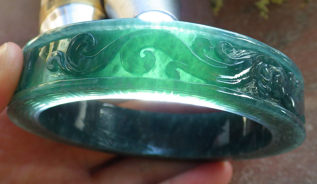 Certified JADE Jadeite Dragon Phoenix Bangle Bracelet 63 mm 644081 TN