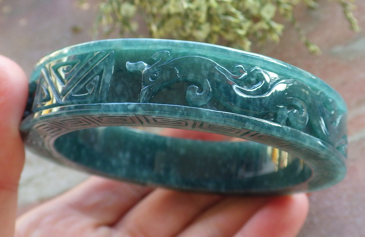 Certified JADE Jadeite Dragon Phoenix Bangle Bracelet 63 mm 644081 TN