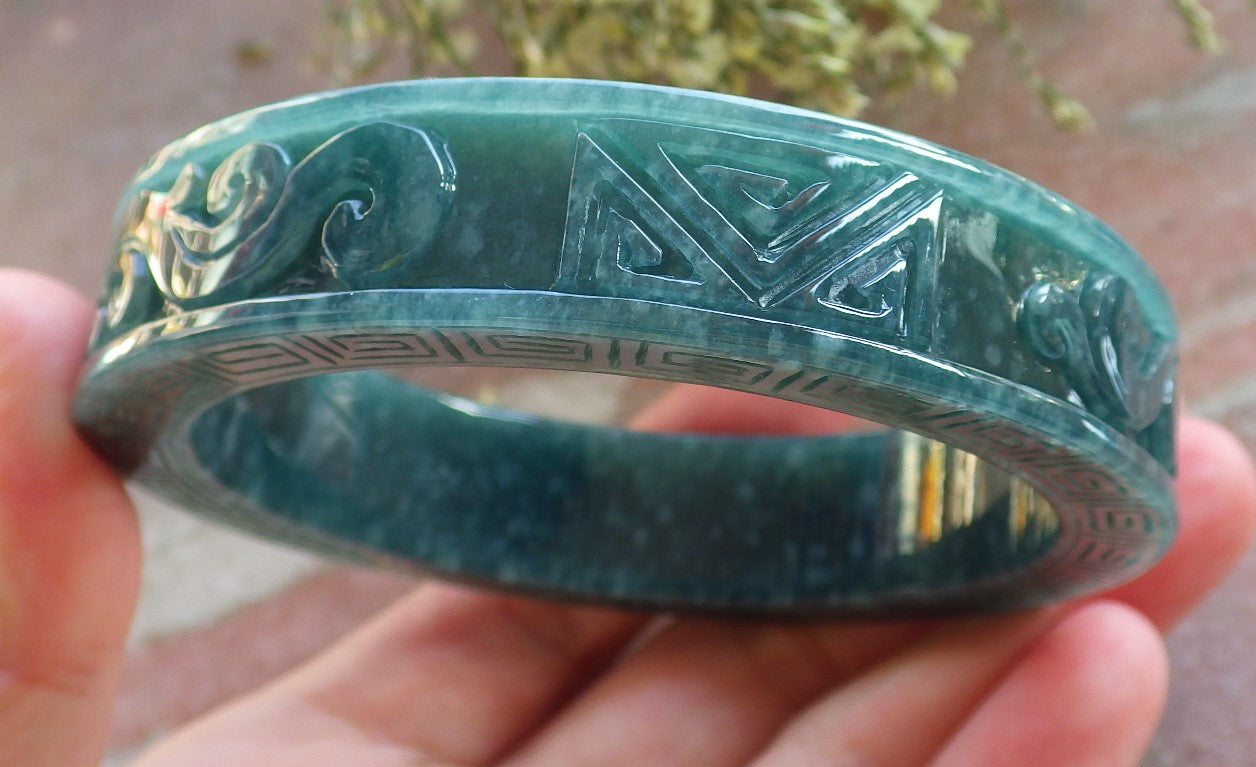 Certified JADE Jadeite Dragon Phoenix Bangle Bracelet 63 mm 644081 TN