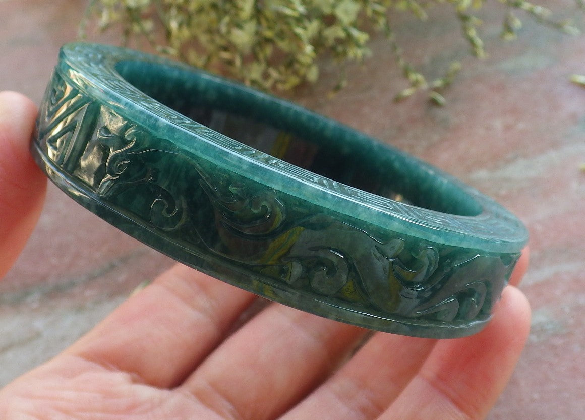 Certified JADE Jadeite Dragon Phoenix Bangle Bracelet 63 mm 644081 TN