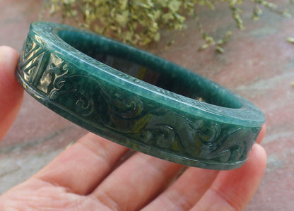 Certified JADE Jadeite Dragon Phoenix Bangle Bracelet 63 mm 644081 TN
