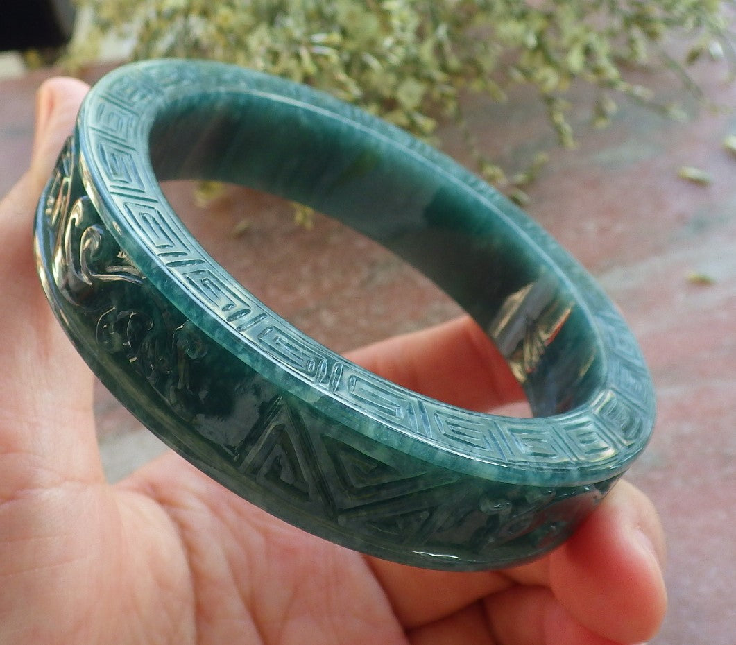 Certified JADE Jadeite Dragon Phoenix Bangle Bracelet 63 mm 644081 TN