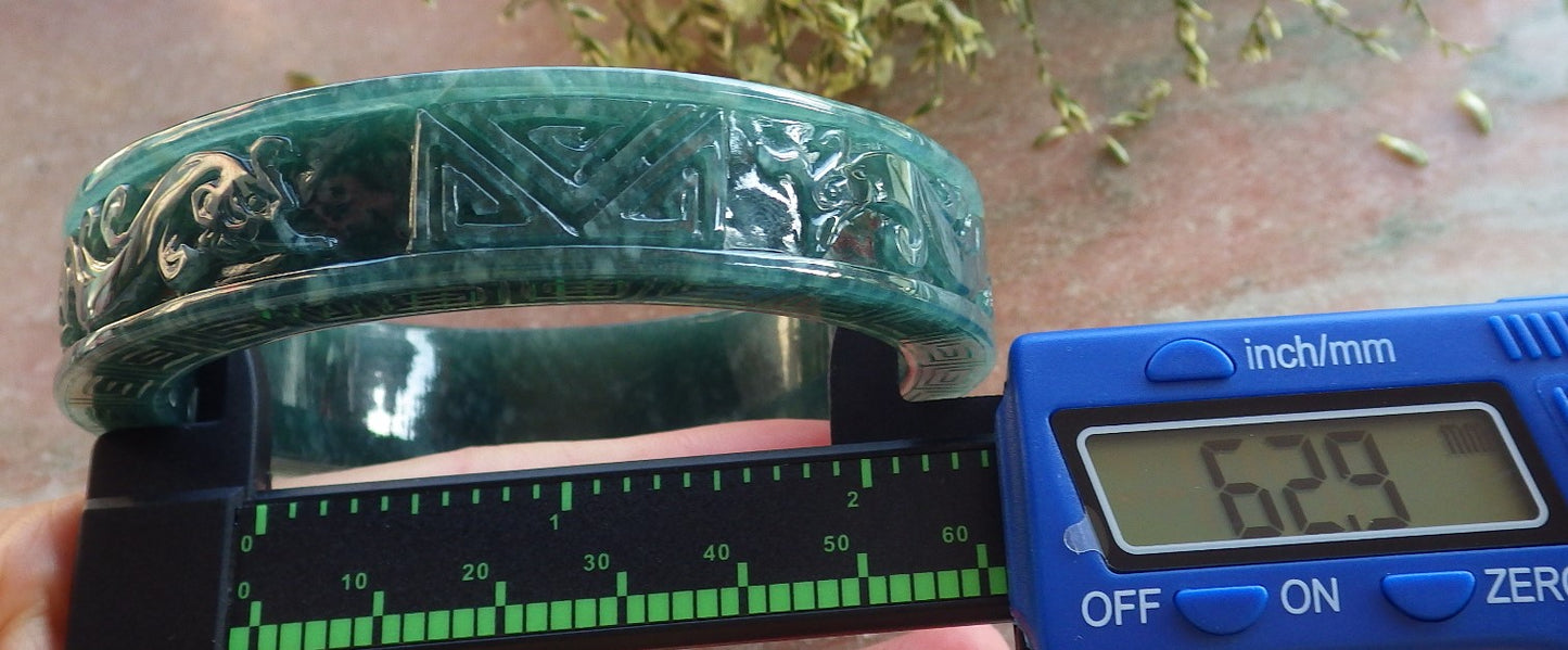 Certified JADE Jadeite Dragon Phoenix Bangle Bracelet 63 mm 644081 TN